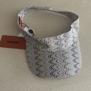 $245 NEW Authentic Missoni Visor Hat Cap Light Gray Grey Yellow Purple Chevron